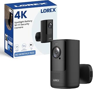 Lorex Classic App | 4K Spotlight Battery Wi-Fi Security Camera (Renewed) | Black | Color Night Vision | Smart Motion Detection | Deterrence Light | Siren | 2-Way Talk |132° FOV | IP65 | No Monthly Fee