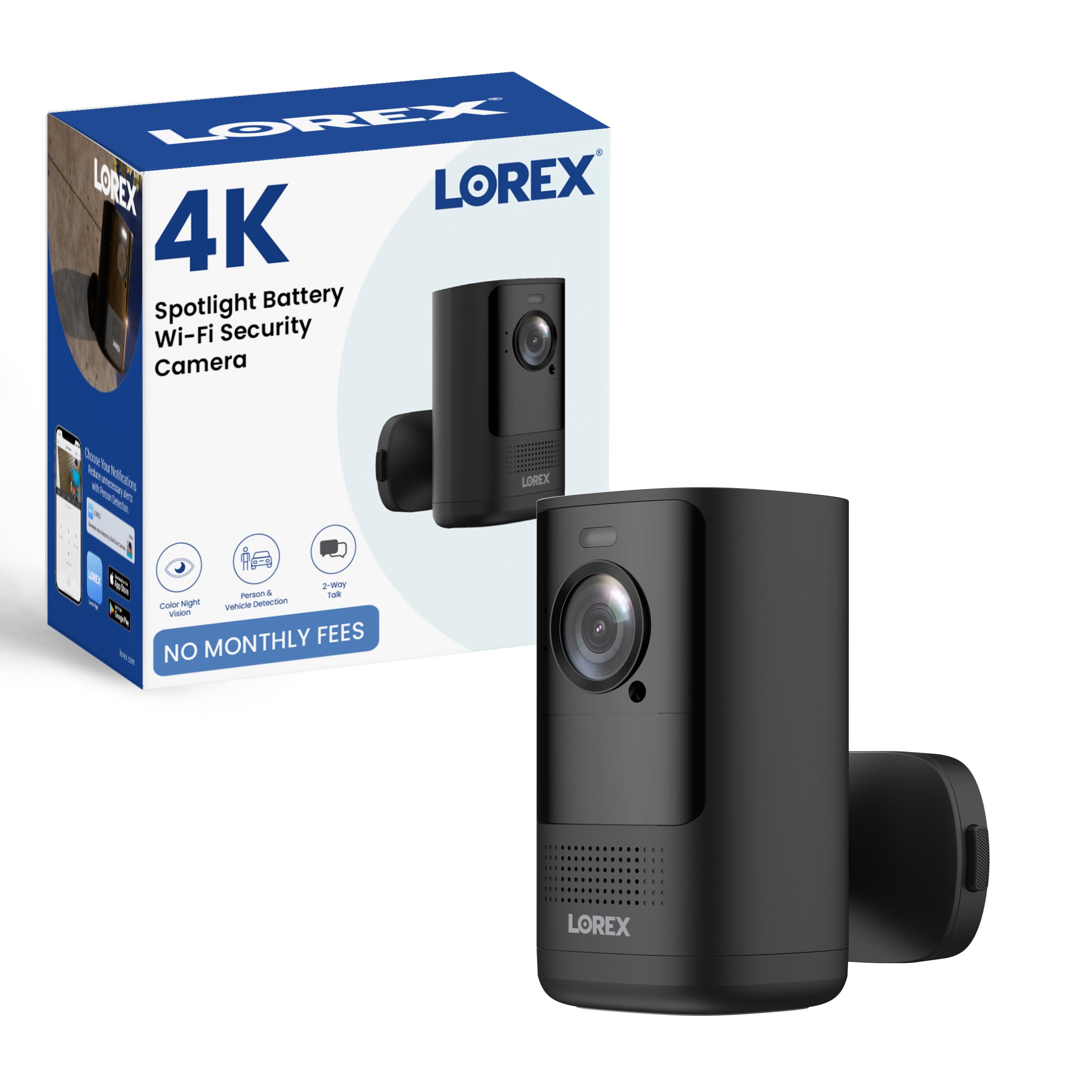 Lorex Classic App | 4K Spotlight Battery Wi-Fi Security Camera (Renewed) | Black