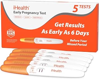 iHealth Early Detection Pregnancy Tests, Home Pregnancy hCG Test, 5 Count | hCG Test with 3-5-min results, Long Grip Handle for Easy Sampling, Easy to Use Fast &amp; Accurate, 5 individually sealed strips