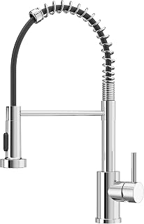 FORIOUS Kitchen Tap, Spring Kitchen Sink Mixer Taps, Commercial Faucet Single Handle Lever, High Arc Swivel 360 with 2 Spray Mode, Polished Chrome