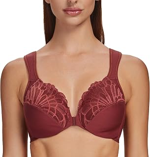 MELENECA Women's Plus Size Lace Front Closure Bra with Padded Straps