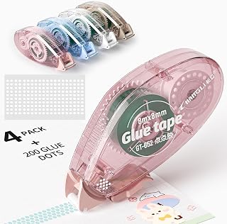FUNSKY Scrapbook Tape Set, 4 Pack Glue Tape Roller with 200 Pcs Glue Dots | No Residue Double Sided Tape Roller for Crafts, Scrapbooking, Journaling, Gift Wrap, School Office Supplies(26 Ft x 0.31 in)