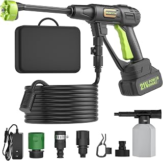 Cordless Pressure Washer, Handheld Portable Battery Cordless Power Washer | 1480 PSI, 3.3 GPM, 6-in-1 Nozzle, 21V Battery & Charger, Foam Pot, 23FT Hose, Car Washer for Home Garden Patio Driveway