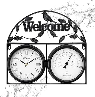 Tulivios 17Inch Large Outdoor Clock,Waterproof Wall Clock with Thermometer,Weatherproof Non-Ticking Quartz Battery Operated Decor Clock for Patio,Garden,Pool,Porch,House Warming Gifts