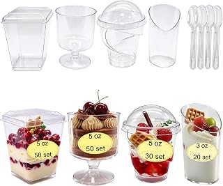 380 Pack 150 Set Clear Dessert Cups with Lids and Spoons, 5oz Mini Dessert Cups Reusable Square Parfait Cup for Party Appertizer, Christmas