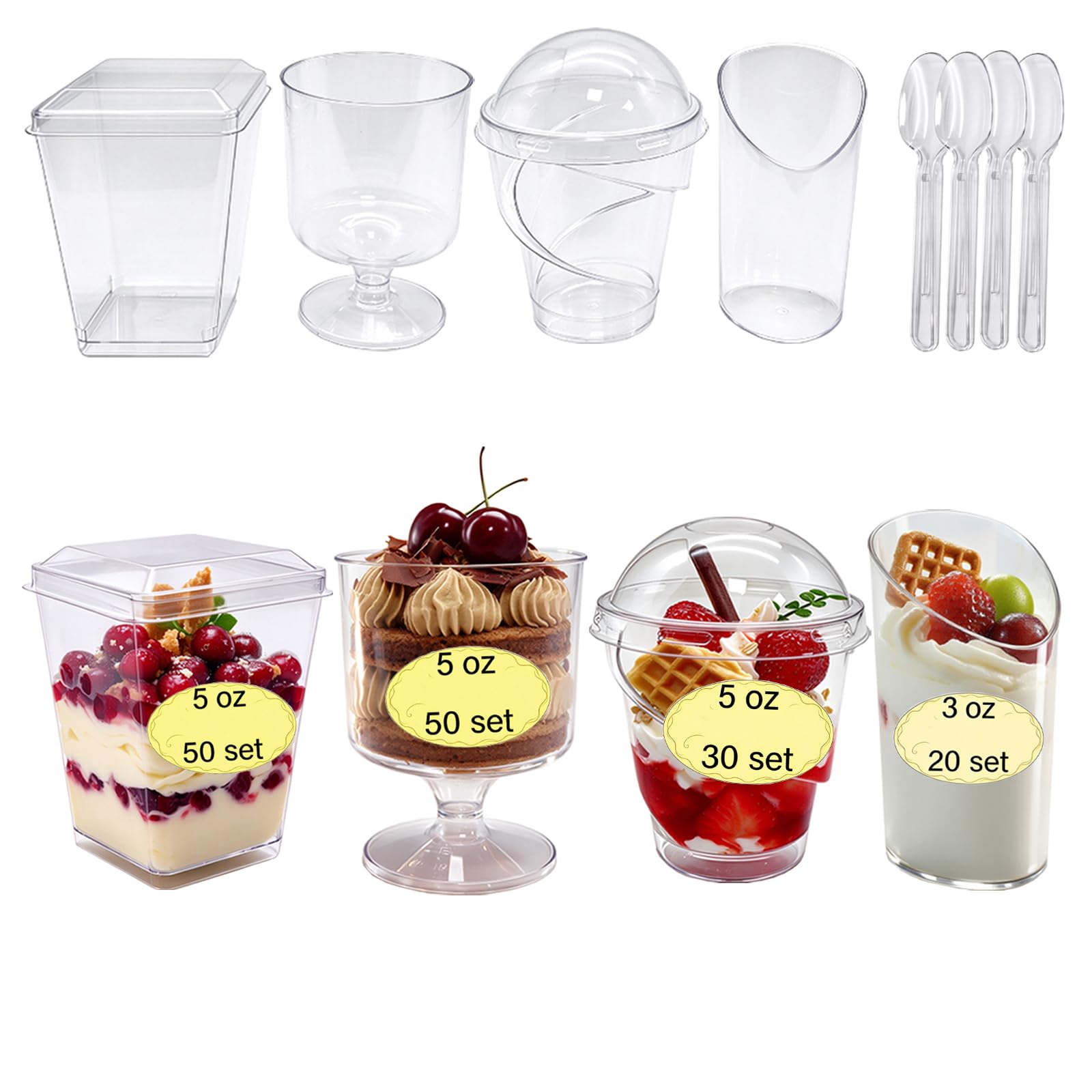 380 Pack 150 Set Clear Dessert Cups with Lids and Spoons, 5oz Mini Dessert Cups 