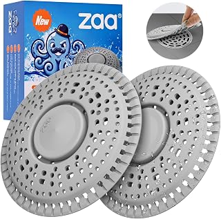 Shower Drain Hair Catcher 5.5" Silicone Drain Cover for Flat Floor Drains | Weighted Non-Slip Drain Protector, Easy-Clean Hair Trap for Bathroom Shower Laundry, 2 Pack, Gray