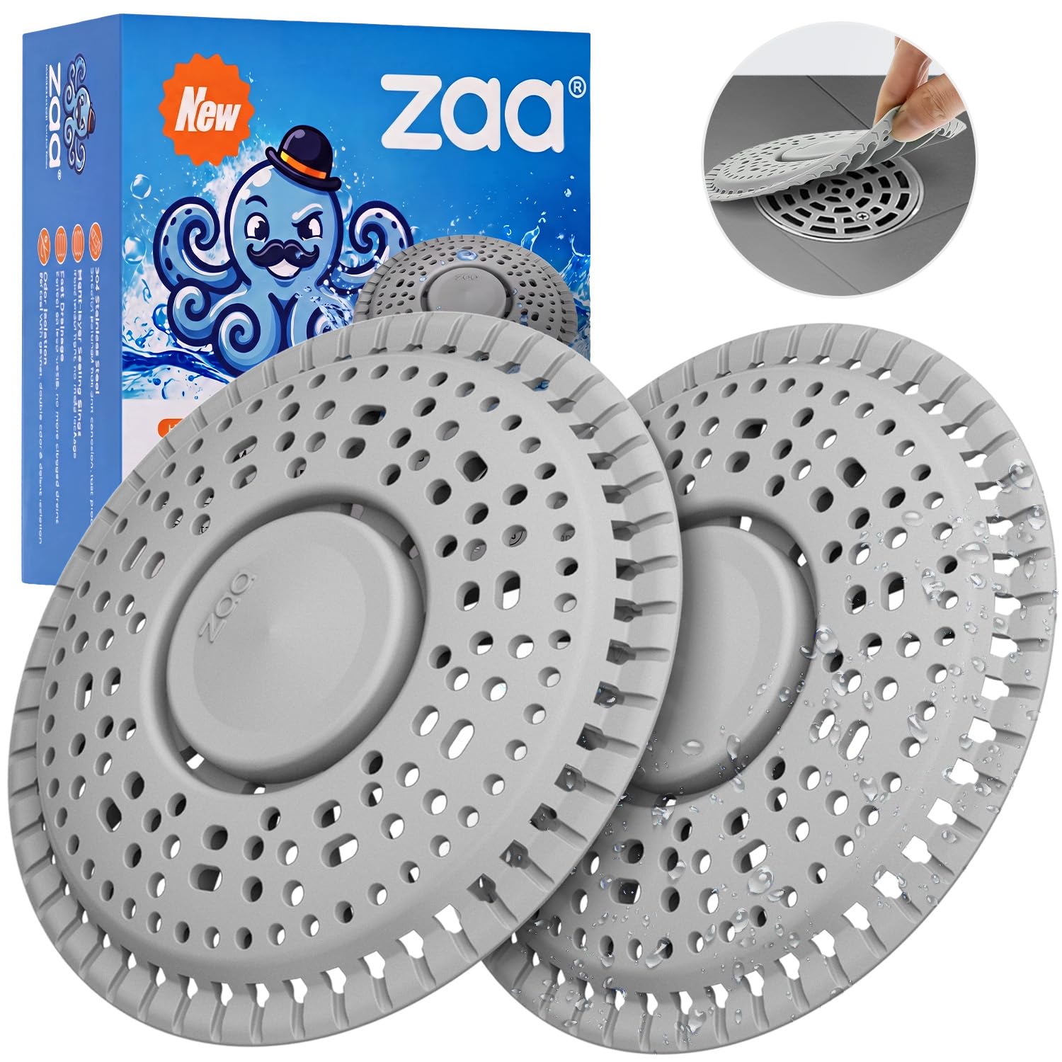 Shower Drain Hair Catcher 5.5" Silicone Drain Cover for Flat Floor Drains | Weig