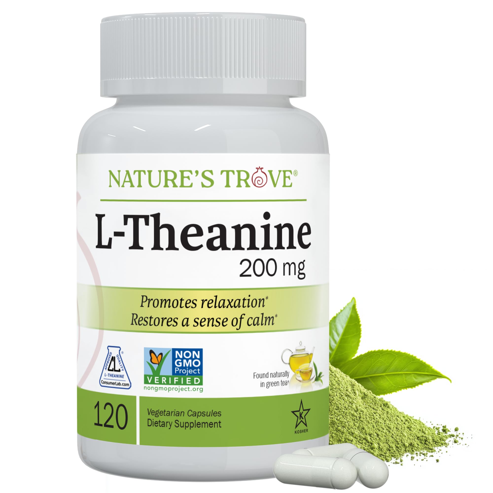 Nature's Trove L-Theanine 200mg 120 Vegetarian Capsules