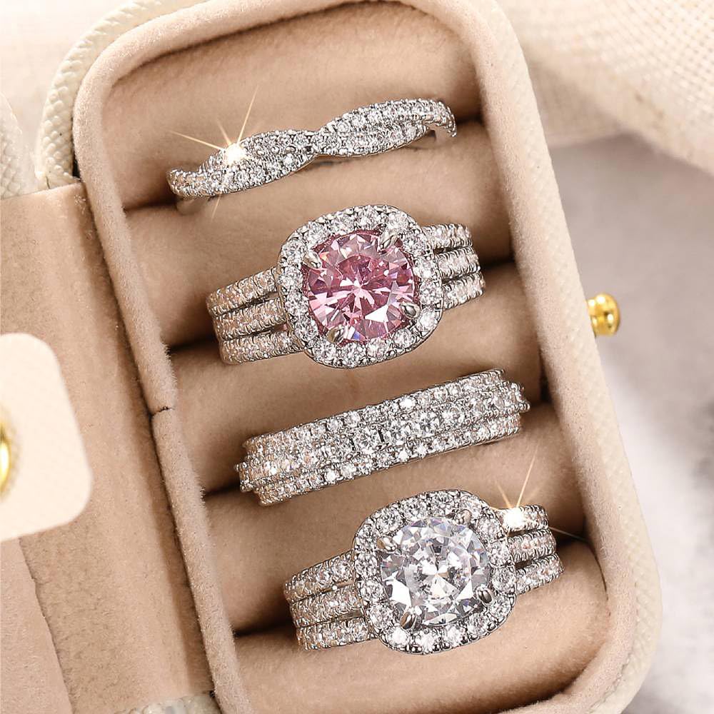 4 Pcs Stackable Cubic Zirconia Wedding Rings for Women