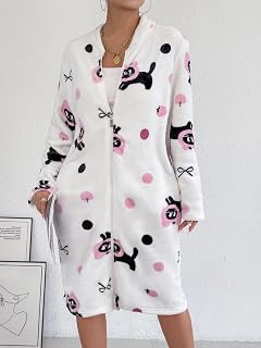 Ladies Long Sleeve Cozy Winter Home Dressing Gown with Pocket Dressing Gown Warm Comfortable Fit