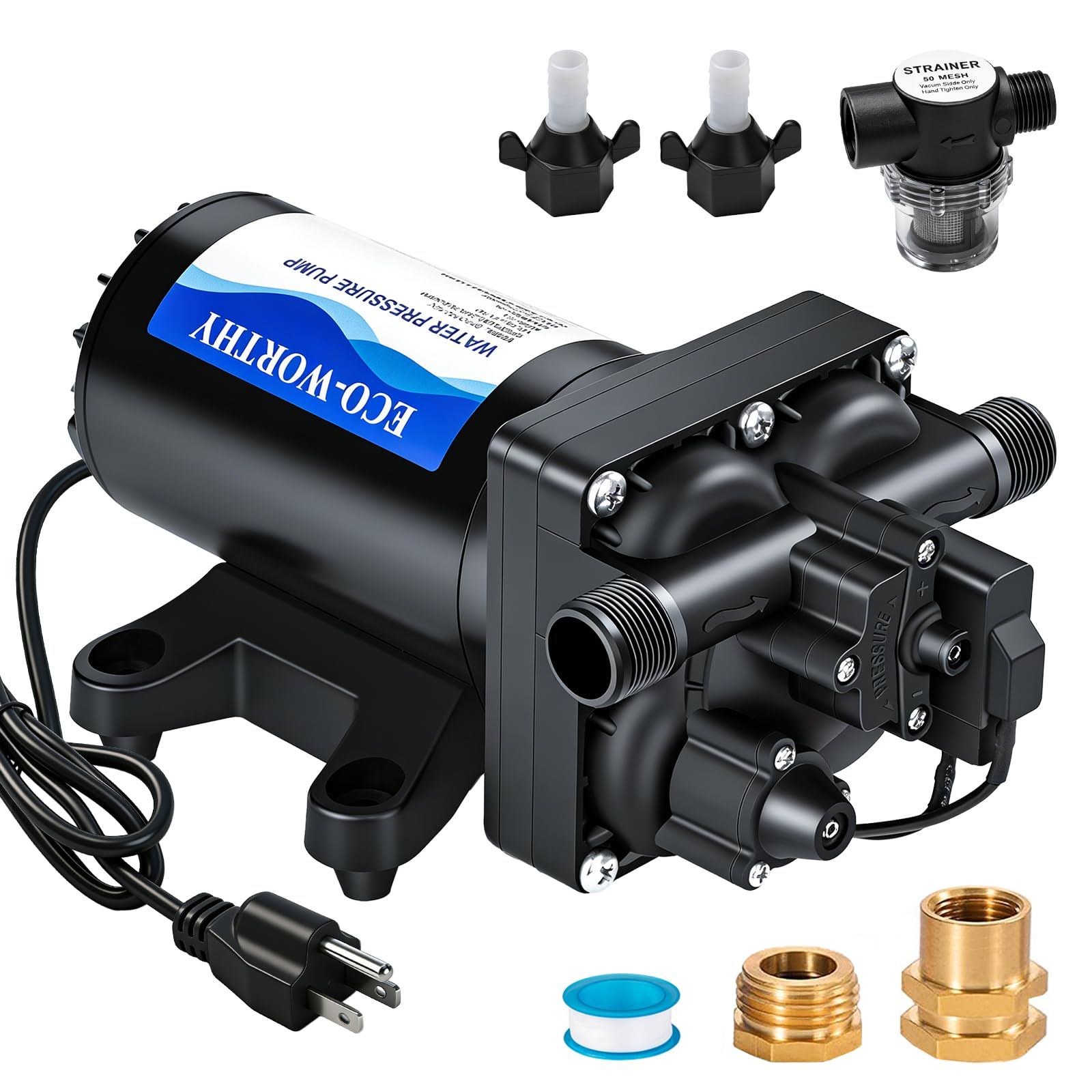 ECO-WORTHY 110V AC Fresh Transfer Diaphragm Water Pump On Demand 5.5GPM 70PSI Hi