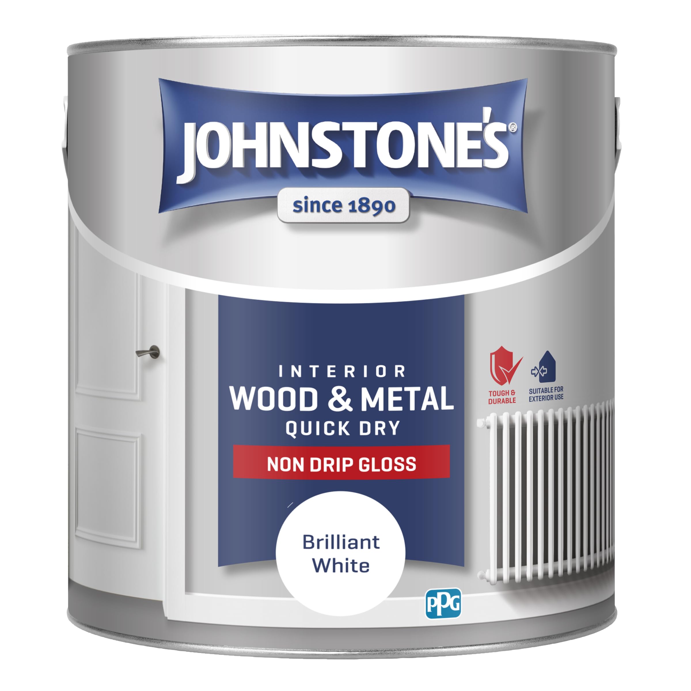 Johnstone's - Gloss Wood & Metal Paint - Brilliant White - 2.5L | Gloss Finish, 