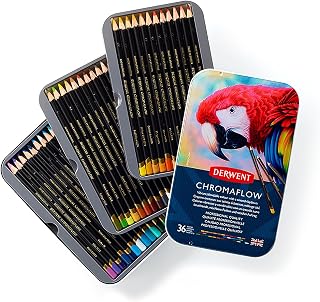 Derwent Chromaflow 2306012 Box of 36 Coloured Pencils, Soft Leads 0.3 cm, Easy to Fade, for Drawing & Coloring, Professional Quality
