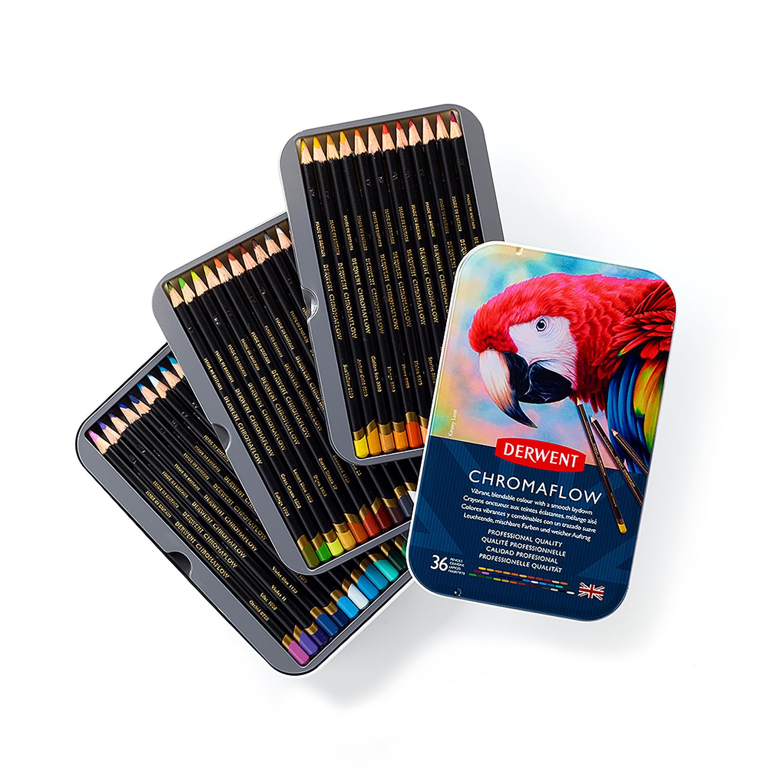 Derwent Chromaflow 2306012 Box of 36 Coloured Pencils, Soft Leads 0.3 cm, Easy t