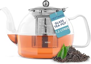 HEFTMAN Glass Teapot 1200ml - Clear Glass Teapot with Infuser for Loose Tea
