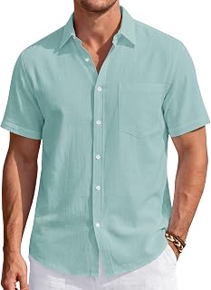 J.VER Mens Linen Shirt Short Sleeve Button Down Casual Summer Shirts