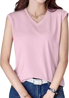 Fiorior 【Light and Comfortable Touch】 Sleeveless Women's T-Shirt V-Neck Solid Tank Top Quick-Dry Cool Stretch French Sleeve Summer Tops 【Wrinkle-Resistant】【M～2XL】