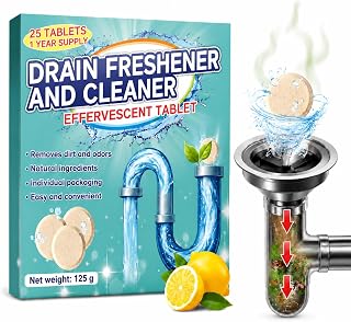 Smelly Drain Cleaner Tablets, 25 Pack Supply DrainSmell Eliminator, Deodorizer Tablets Remove Odor-Causing Residues, Garbage Disposal Cleaner For House, Kitchen, Bathroom Drain Cleaning Care