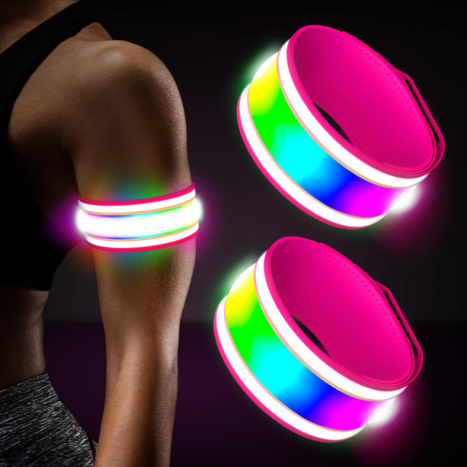 LED Armband Rechargeable for Running(2 Pack),Light Up Arm Bands for Night Walkin
