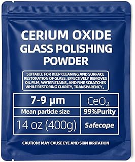 14 oz (400g) 99% Cerium Oxide Glass Polishing Powder (7-9 Um) – Removes: Oil Films, Water Spots, Swirl Marks, Wiper Streaks, Removes Fine Scratches & Deep-Cleans Glass Surfaces.