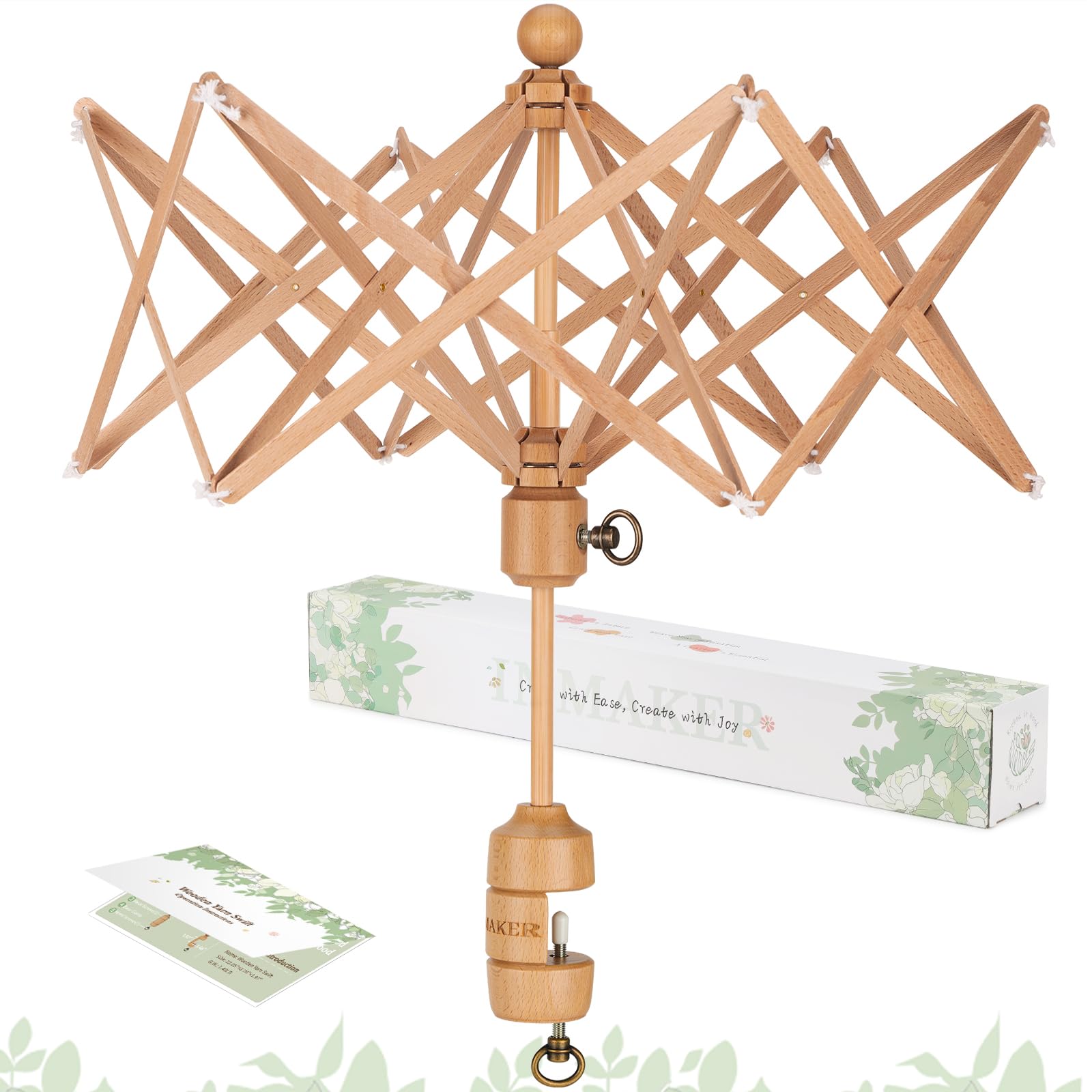 Yarn Swift, Wooden Umbrella Swift for Knitting and Crochet
