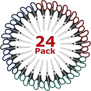 iBayam 8.5" All Purpose Sharp Black Scissors, Comfort-Grip Handles, 24-Pack