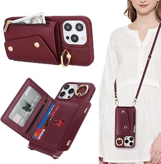 Lipvina Crossbody Wallet Case for iPhone 15 Pro Max,Wine Red