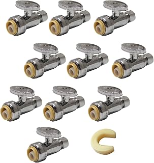 10Pcs EFIELD Straight Stop Valve,1/2"Push x3/8"Compression(PF-VALVE021-10) | 1/4 Turn Straight Water Shut Off Valve,Chrome Plated Brass