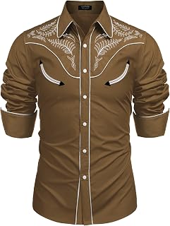 COOFANDY Men's Western Cowboy Shirt Embroidered Button Down Long Sleeve Shirts