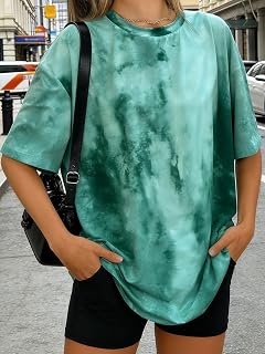 Womens Oversized T Shirts Short Sleeve Round Neck Casual Loose Basic T Shirts for Summer