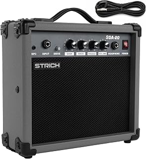 STRICH 20W Portable Electric Guitar Amp, Lightweight Practice Amplifier with Clean & Overdrive Dual Channels, Professional Noise Reduction Cable Included (Space Gray)