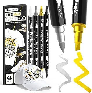 4 Fabric Markers, Fabric Paint Permanent for Clothes, Acrylic Paint Pens | for Helmets, Skateboards, Hats, Canvas, Shoes, Bags, Craft, DIY - Fabric Decorating Kit