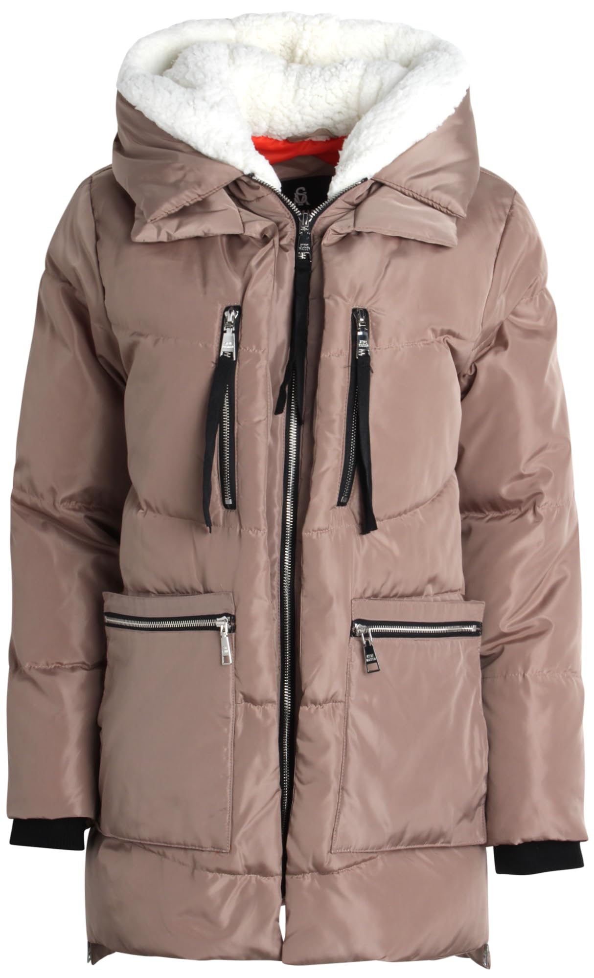Steve Madden Womens Winter Jacket, Midlength Puffer Parka Coat, Sherpa Hood