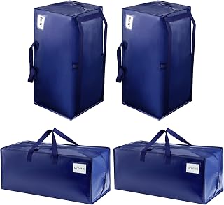 VENO Heavy Duty Moving Bags with Backpack Straps, Cloth Storage Tote Bag Container with Sturdy Zipper and Strong Handles Moving Supplies Boxes College Dorm, Traveling, Camping (Blue, 4 Pack)