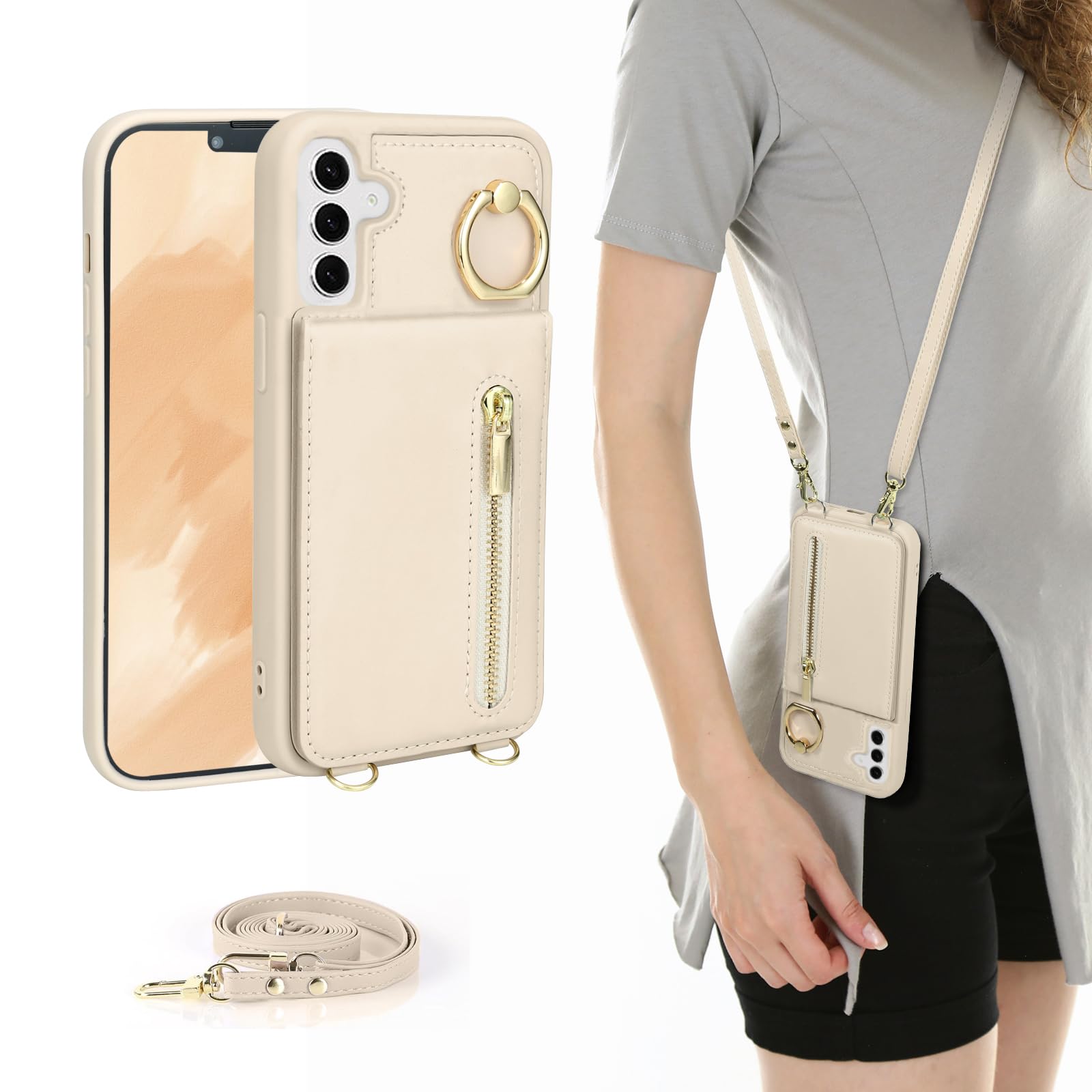 KYFSJPT Crossbody Wallet Case for Samsung Galaxy S24, with Card Slots Zipper Poc