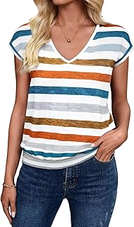 Sialois レディース サマートップス ビジネス カジュアル キャップスリーブ シャツ Vネック バンド付き ボトム Tシャツ 日常着 2026