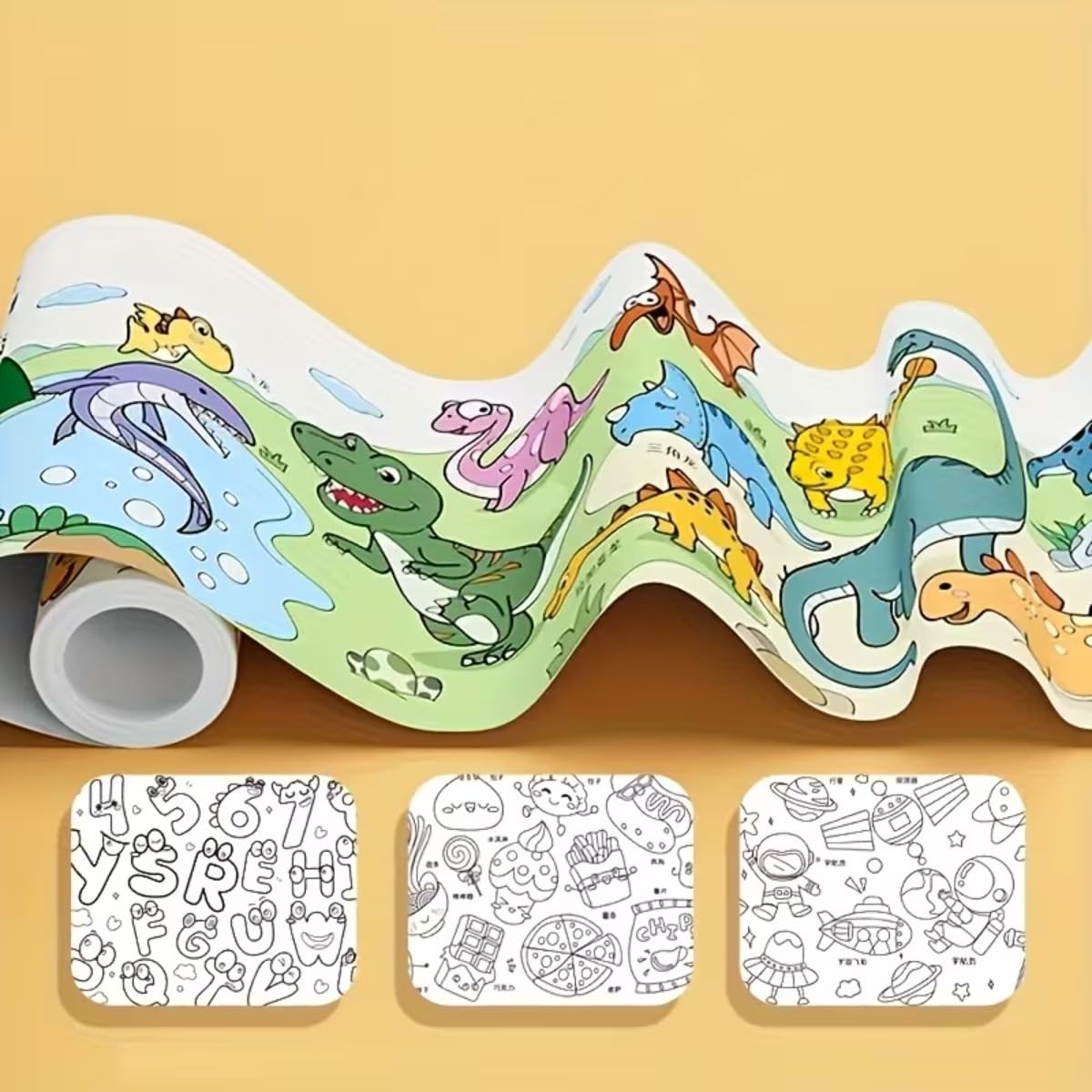 Dinosaur Coloring Paper Roll, 118 x 11.8 Inch Continuous DIY Drawing Scroll, Lar