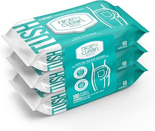 Nice 'N Clean Adult Flushable Wipes (3 x 60 Count) | Personal Cleansing Wipes Made from Plant-Based Fibers | Infused with Aloe & Vitamin E
