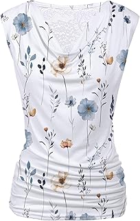 Zeagoo Women High Neck Ruffled Sleeveless Stretch Side Ruched Tank Top