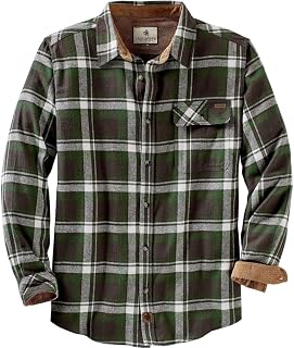 Legendary Whitetails Men's Buck Camp Flannel, Long Sleeve Plaid Button Down Casual Shirt, Corduroy Cuffs, Mountain Charcoal Plaid, Large