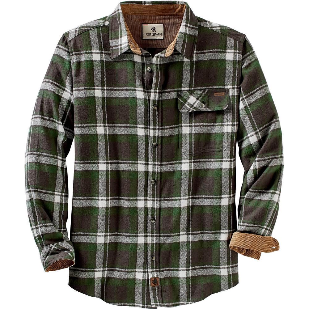 Legendary Whitetails Men's Buck Camp Flannel, Long Sleeve Plaid Button Down Casu