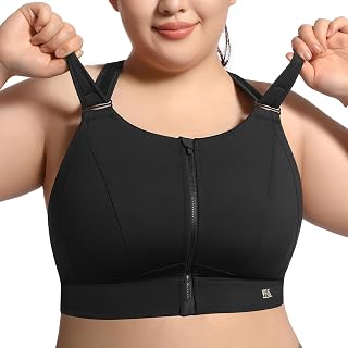 High Impact Sports Bras for Women Adjustable Zip Front Plus Size Workout Bra Full Coverage Removable Padded Running