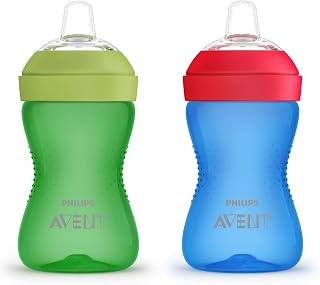 Philips Avent My Grippy Spout Sippy Cup, Soft Spout, 10 oz, BPA-Free | Ages 9-24 Months, Leak-Proof Design, Soft Silicone Spout, Anti-Slip Grip, Easy to Clean, Blue/Green, 2-Pack, SCF801/21