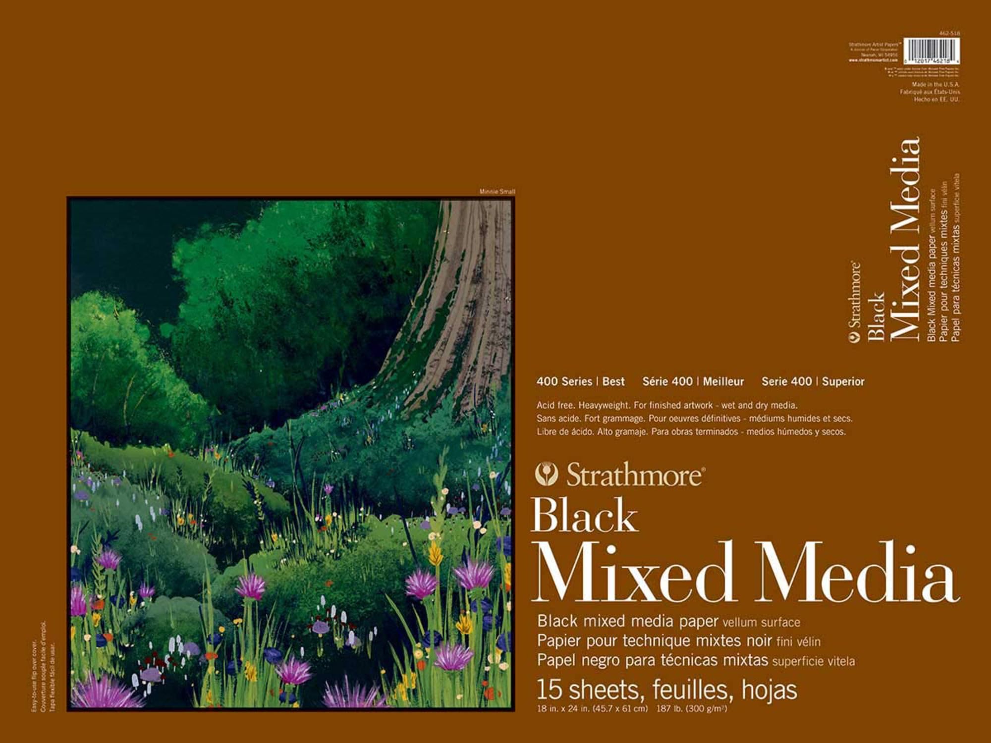 Strathmore 400 Series Mixed Media Pad, 18 x 24 Inches, 184 lb, Black, 15 Sheets