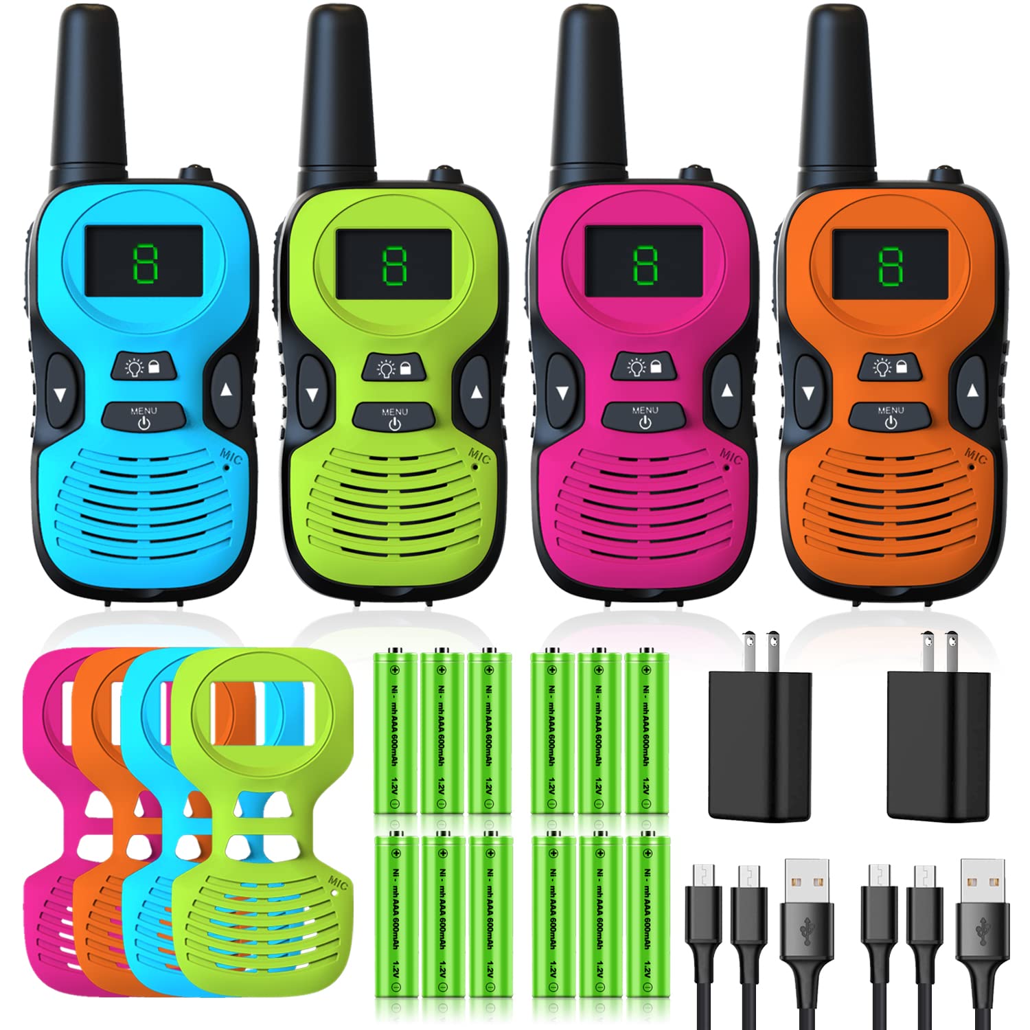 Walkie Talkies for Kids Rechargeable 4 Pack - Outdoor Hiking Camping Toys | Long