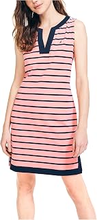 Nautica Women's Breton Stripes Sleeveless V-Neck Stretch Cotton Polo Dress Casual Wear (Pack of 1)