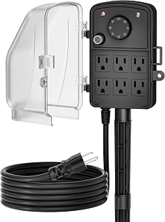 DEWENWILS Outdoor Power Stake Timer, Dusk to Dawn, 6 Grounded Outlets, 15A | Mechanical Knob Control, 6FT Extension Cord, Waterproof Safety Cover, Power Strip with Timer for Halloween Decorations, Black