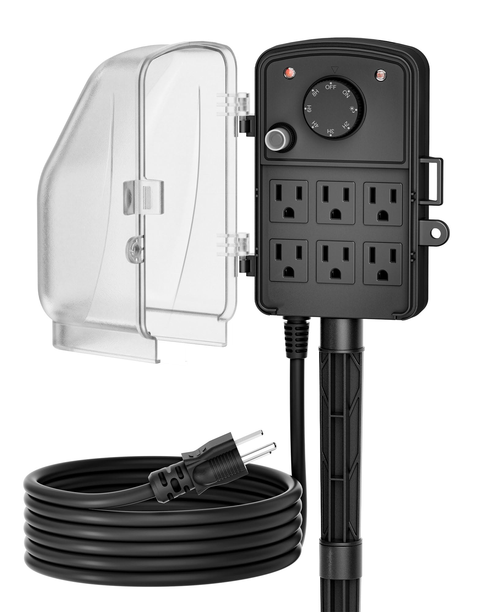 DEWENWILS Outdoor Power Stake Timer, Dusk to Dawn, 6 Grounded Outlets, 15A | Mec