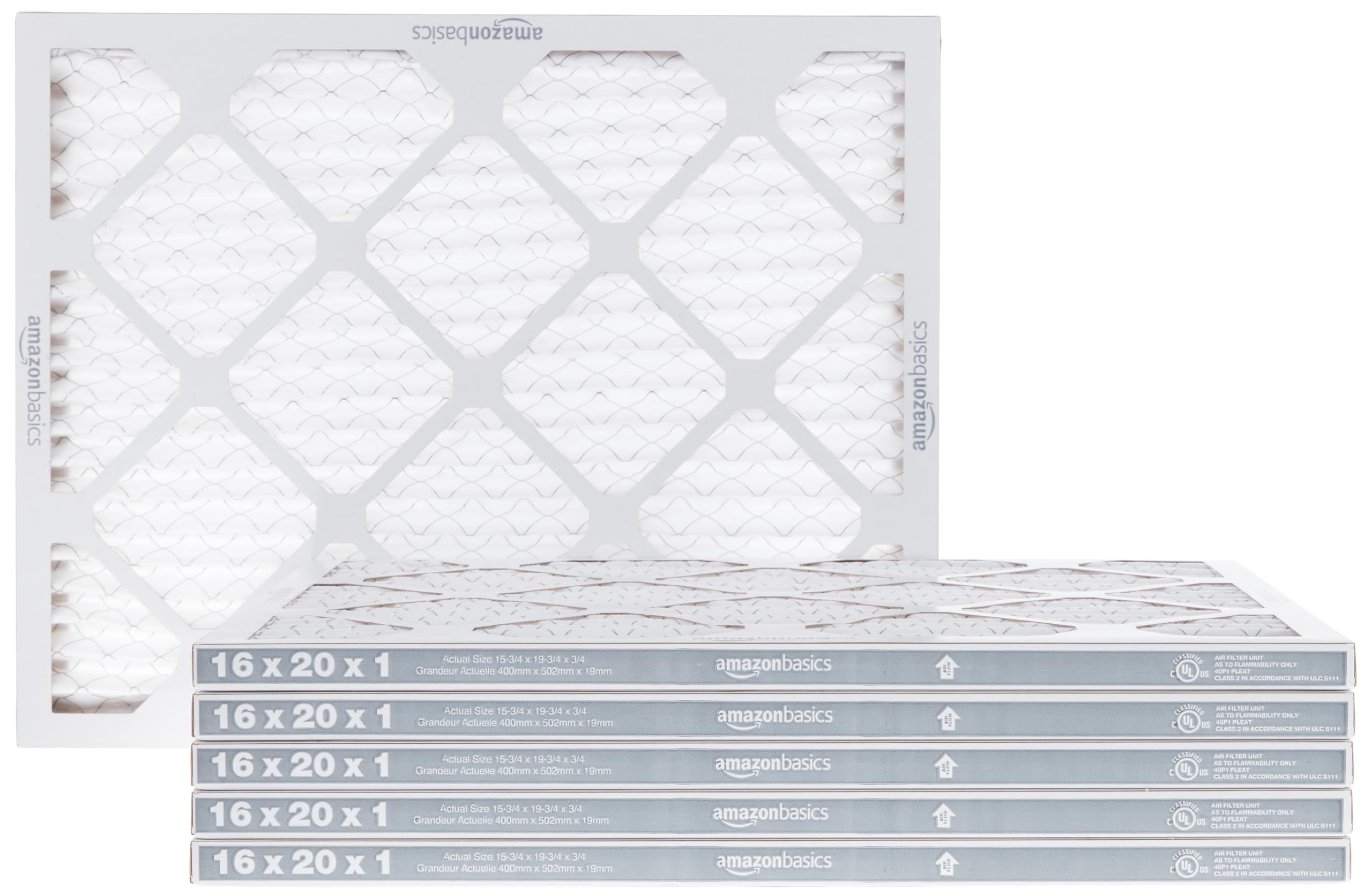 Amazon Basics 16x20x1 Air Filter 6-Pack, MERV 8 AC Furnace Filters, Allergen Con